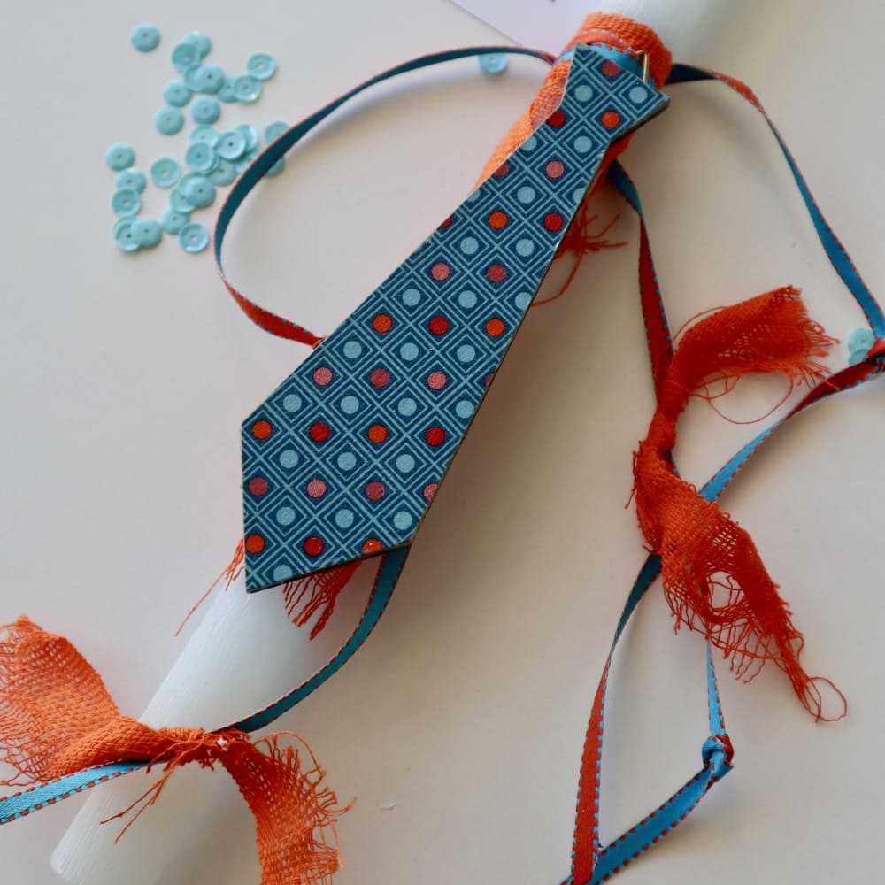 Μοναδική χειροποίητη λαμπάδα αγοριού,Πασχαλινή λαμπάδα αγοριού μπλε και πορτοκαλί, Λαμπάδα με γραβάτα