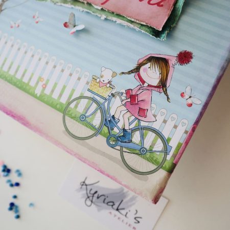 Παιδικός πίνακας με όνομα, Κοριτσίστικο κάδρο με όνομα, πίνακας με ποδήλατο, πίνακας με ουράνιο τόξο, διακόσμηση με ουράνιο τόξο, διακοσμητικά για παιδικό δωμάτιο κοριτσιού