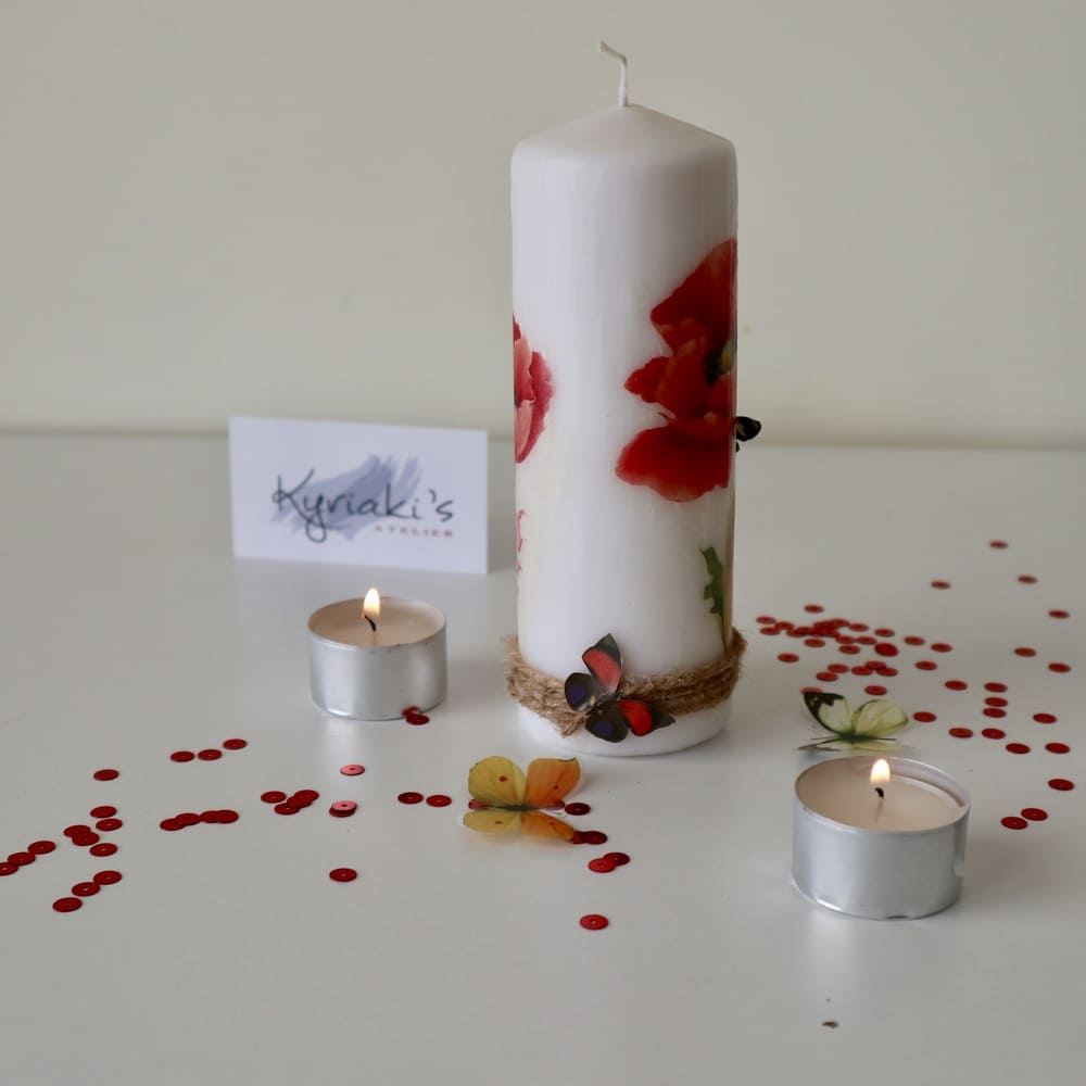 Διακόσμηση με λουλούδια, decorative candles, poppy lovers, poppy and butterflies