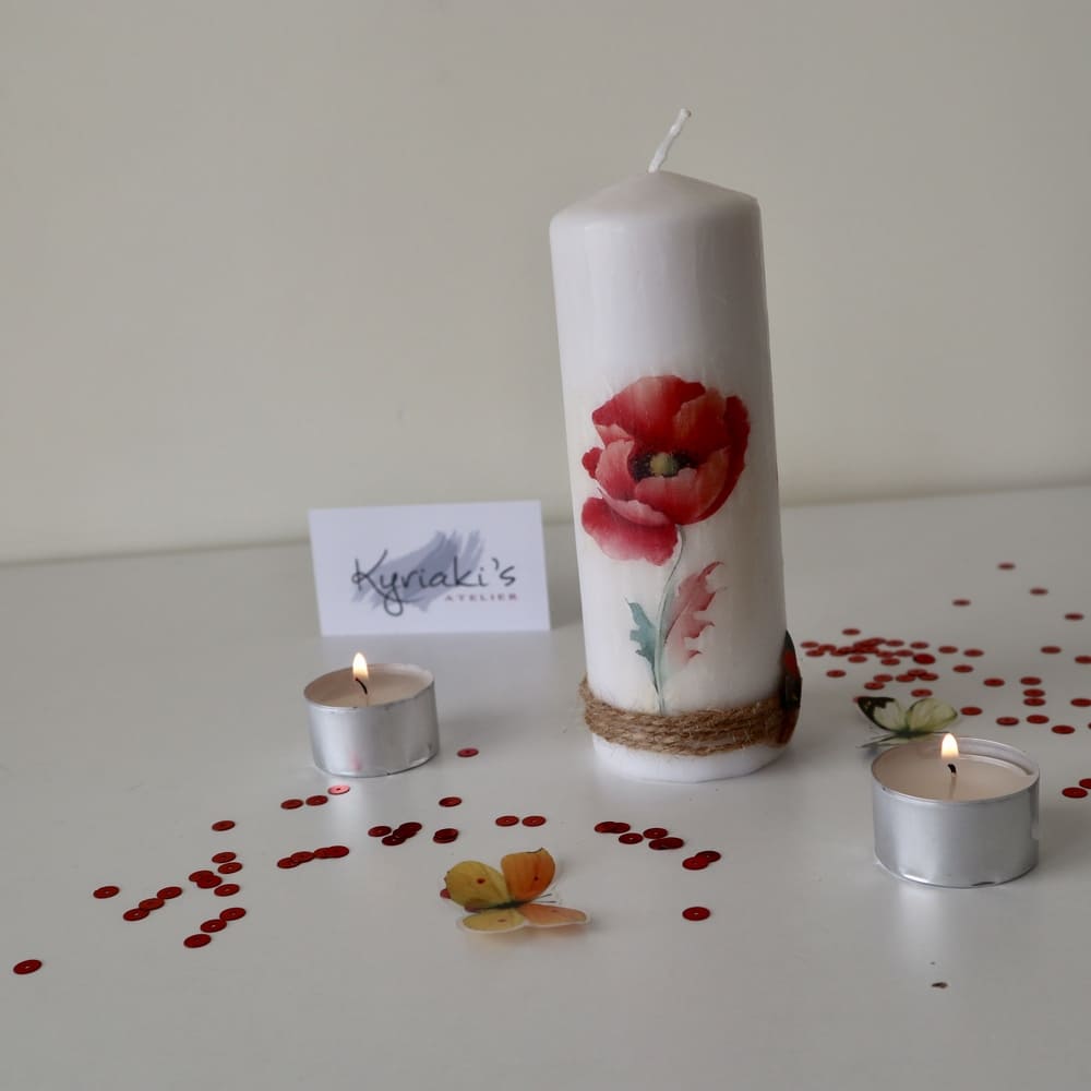 Διακόσμηση με λουλούδια, decorative candles, poppy lovers, poppy and butterflies